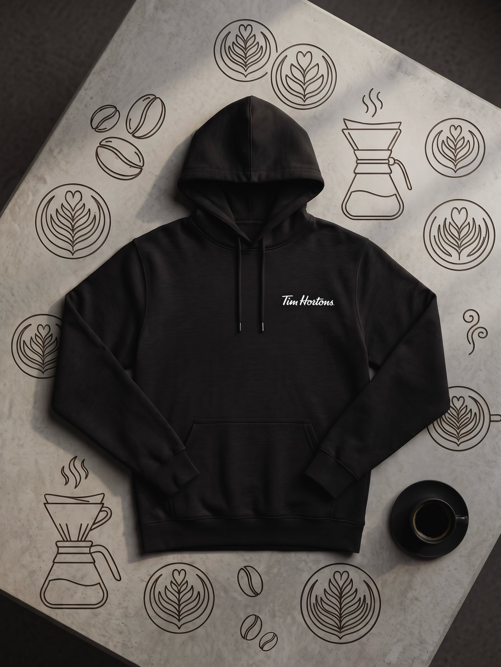 Tim Hortons Employee Hoodie Size L Black Promotional Pullover Sweatshirt NWOT